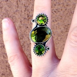 New Triple Peridot Silver Ring.